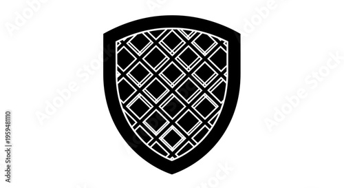 A black shield with a white diamond pattern inside