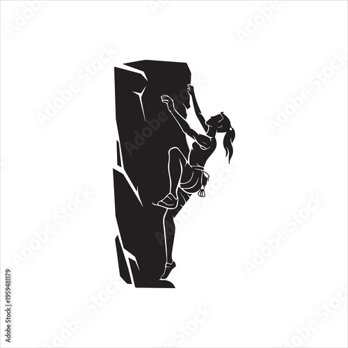 Mountain Rock Climbing, Female Silhouette Illustration