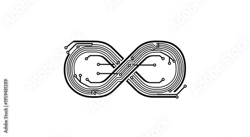 Stylized infinity symbol formed by circuit board traces and connections