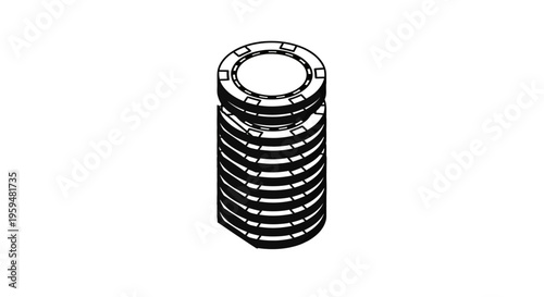 Black and white line drawing of a tall stack of poker chips