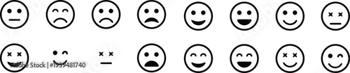 Emoticons set. Emoji faces collection. Emojis flat style. Happy and sad emoji. Line smiley face - stock vector.
