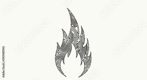 Canvastavla Fire-shaped circuit board pattern on a light background