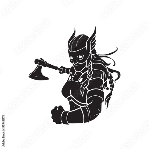  Female Viking with War Axe Silhouette
