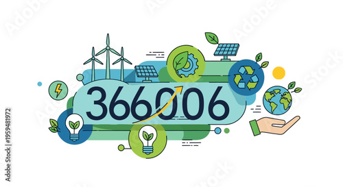 Eco friendly icons, green energy symbols, sustainable living graphics, environmental illustrations
