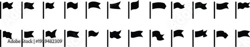 Flags pin icons collection. Set of black flag icons. Flat Vector illustration. Waving Flag icon group. Pennant icon in glyph. Black pennant banner. Location map mark pointer.