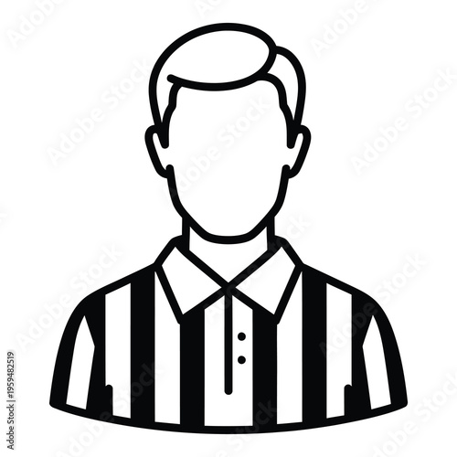 Black and white illustration of a male referee icon  simple line drawing icon