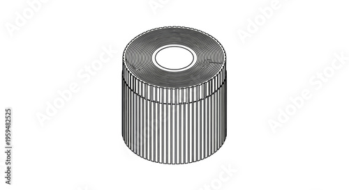 Line art depiction of a cylindrical object with ribbed sides and a concentric circular top