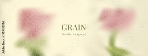 Gradient grain gentle flowers background with gritty noise for poster. Soft abstract botanical in vector spring frame with unfocused pastel pink florals. Gradient with grain texture and ivory haze.