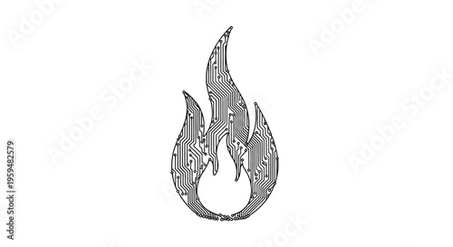 Tableau sur toile Stylized flame graphic formed by intricate circuit board lines and components