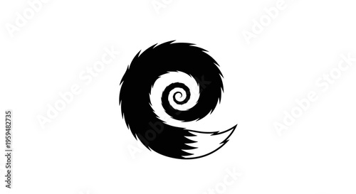 Black spiral tail with spiky edges and white tip on a white background