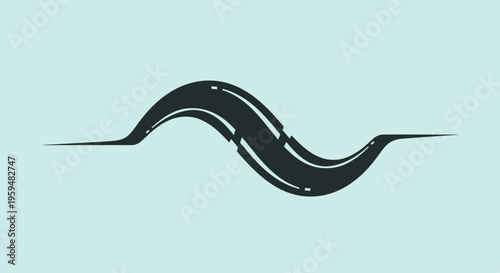 Abstract dark wavy road graphic with a light blue background