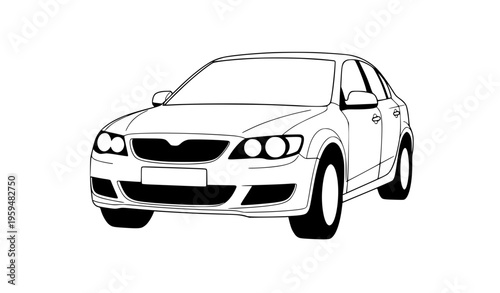 Принти на полотні Modern passenger car flat vector icon with round headlights isolated on white ba