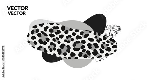 Abstract shapes with a bold leopard print overlay on a white background