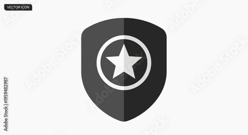 A dark gray shield with a white star inside a circle