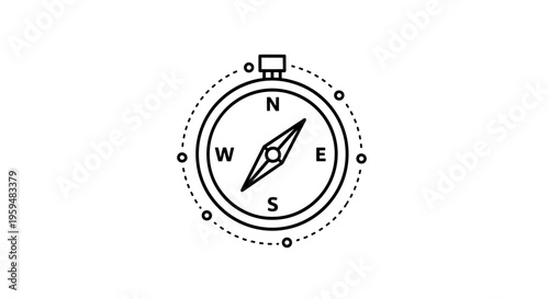 Minimalist outline of a navigational compass with directional points