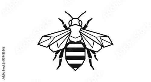 Minimalist geometric bee illustration in black and white