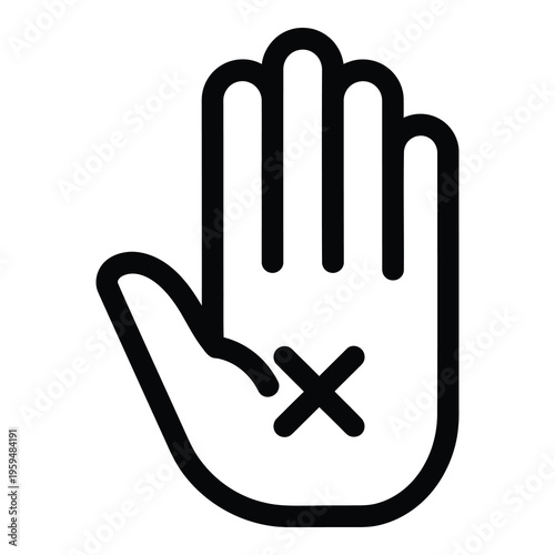 Hand with palm facing outwards and x marked on it  stop sign icon