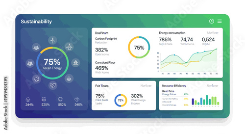 Eco friendly infographic template, sustainability report, green business dashboard, environmental data visualization, vector graphs and charts