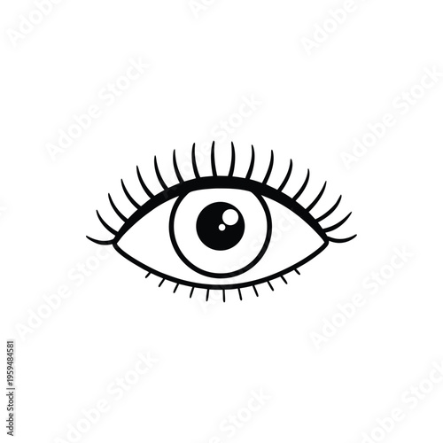 Human Eye with Eyelashes Icon - Outline on White Background
