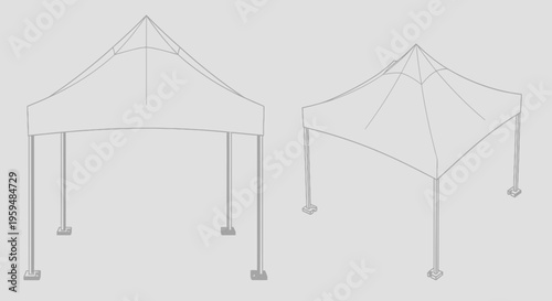 White Pop-up Canopy Tent Mockup Set for Events and Trade Shows, Vector Illustration of Outdoor Folding Gazebo from Different Angles