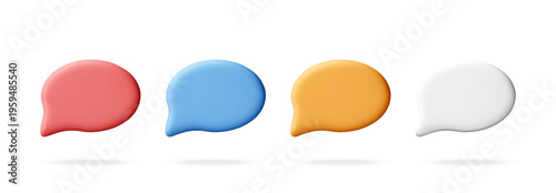 3D Set of colorful speech bubbles on background. 3d vector illustration of chat icons for communication, messaging, social media and digital interaction concept for web design.