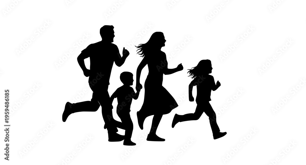 Obraz premium Family Running Silhouette Healthy Lifestyle Vector Illustration