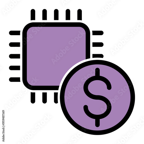 Processor Chip Business Automation icon from the Digital Business icon collection (Glyph Color Lineal Style)