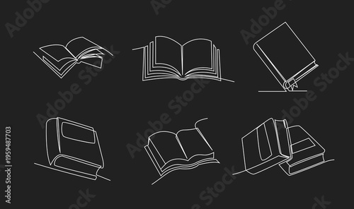 Minimalist Continuous Line Art Books Icons for Education and Knowledge
