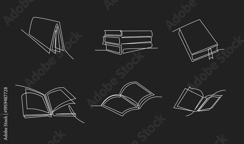 Minimalist Continuous Line Art Book Icons Set for Education and Reading