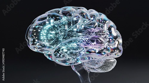 Futuristic Transparent Brain with Circuitry, Digital Technology and Neural Connections Showcasing Modern Innovations