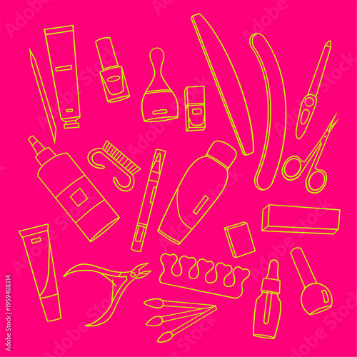 Beauty and Manicure Tools Outline Set Minimal Line Art Illustration