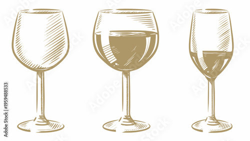 Sophisticated wine glasses with varying liquid levels elegant flat vector illustration for drinks and beverages concept