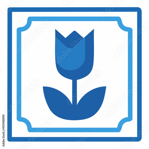  A blue tulip with a frame, tile decor, vector