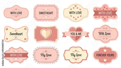 Valentine's Day labels, love stickers, sweetheart tags, romantic banners