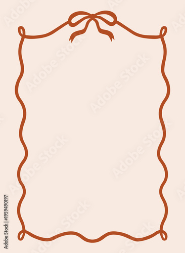 Rippled vintage ribbon frame for greeting cards, events, holidays, invitations, weddings and birthdays. Vector frame of ribbon bow illustration in coquette style.