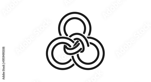 A black Celtic knot with three interwoven loops on a white background