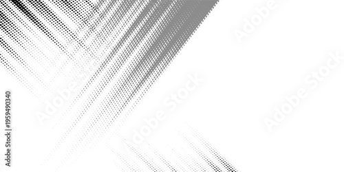 Grunge halftone gradient background. Faded grit noise texture. White and black sand wallpaper. Retro pixelated backdrop. Anime or manga style comic overlay. Vector graphic design textured template