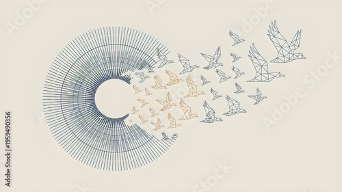 Biometric iris scan dissolving into geometric birds – Ideal for data privacy, digital freedom, or cybersecurity awareness.