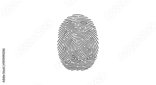Stylized fingerprint with geometric patterns, rendered in black ink on a white background