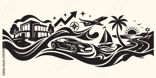 Dynamic speed motion illustration, luxury car racing background, aviation travel energy wallpaper, futuristic fast movement design, hand drawn speed sketches, automotive racing spirit illustration, ra