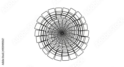 Abstract optical illusion of a black and white circular vortex made of blocks