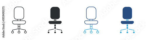 Office chair and workspace seating icon set. Ergonomic chair, swivel seat and workplace furniture concept. Vector illustration.