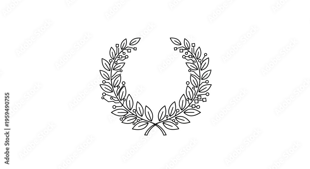 Obraz premium A laurel wreath design with circuit board elements integrated into the leaves