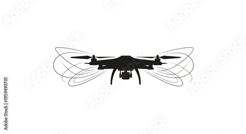 Silhouette of a flying drone with motion lines