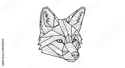 Geometric fox head with circuit board lines and dots