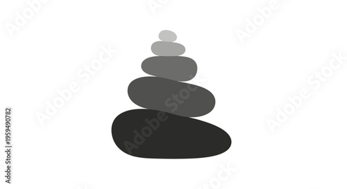A stack of five smooth, grey pebbles balanced atop each other