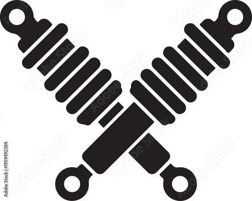 Two shock absorbers crossed simple graphic design black and white isolated illustration silhouette