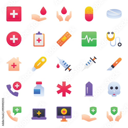 Gradient color icons set for Medical, healthcare