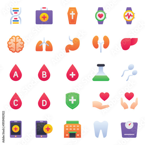 Gradient color icons set for Medical, healthcare