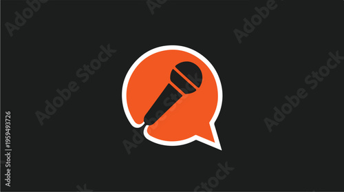 Microphone in speech bubble icon.